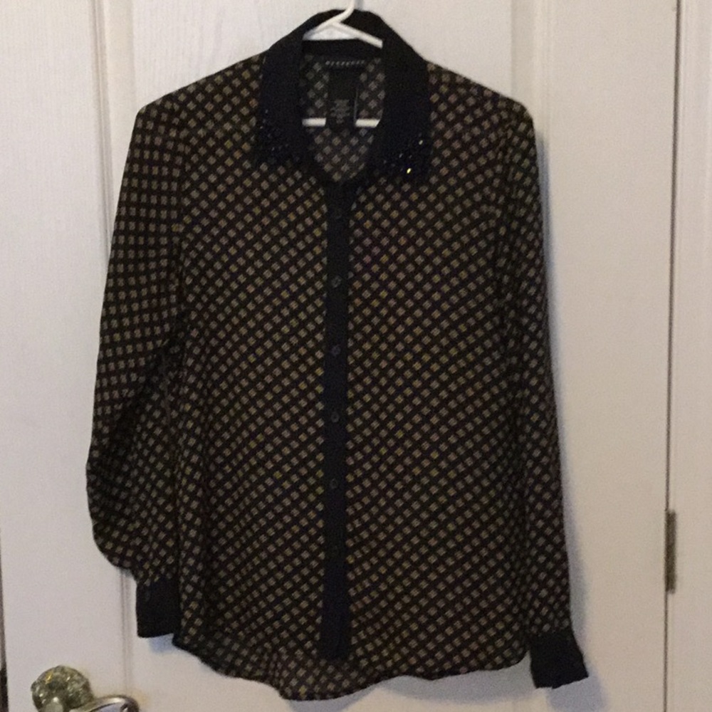Metaphor Jeweled Collar Sheer Blouse